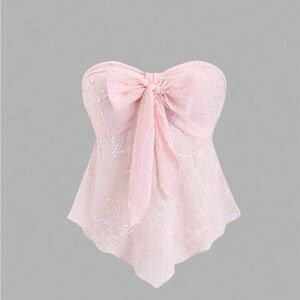 SHEIN Pink Lace Strapless Crop Top